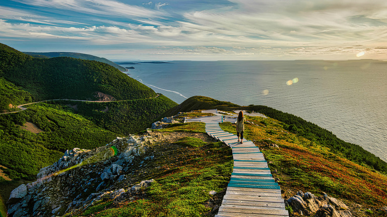 Randonneur sur le Skyline Trail sur l'île du Cap-Breton