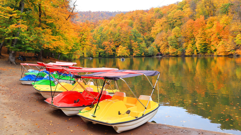Bateaux colorés au lac Parz pendant l'automne, Dilijan, Arménie