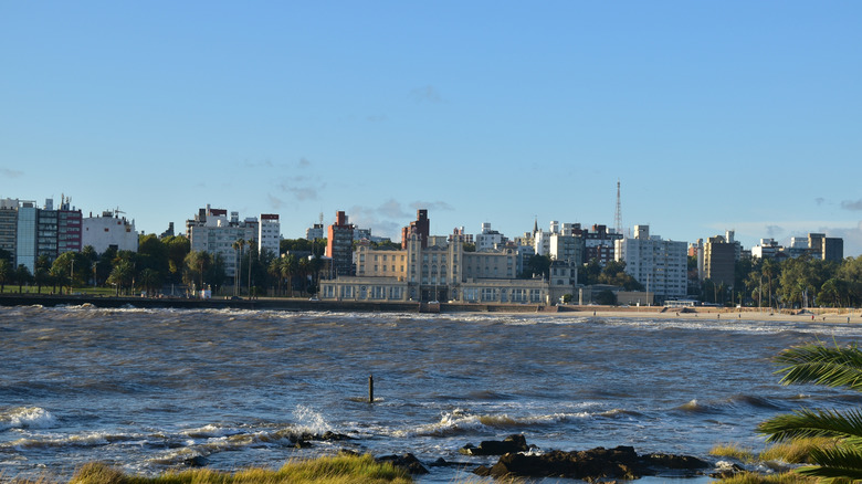 La ligne d'horizon et la Rambla de Montevideo vues de l'eau