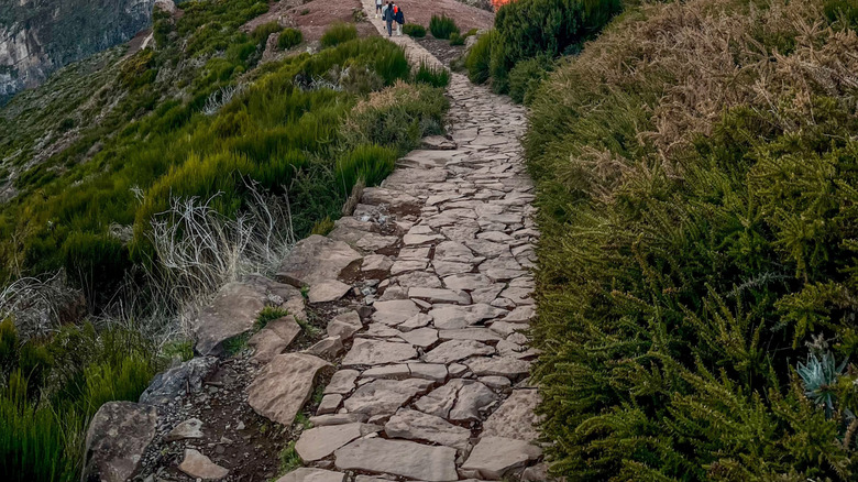 Les randonneurs de Pico font Arieiro à Madère, Portugal pendant le lever du soleil