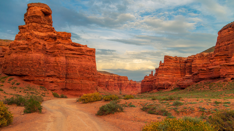 Le sentier dans la vallée des châteaux dans le parc national de Charyn Canyon au Kazakhstan