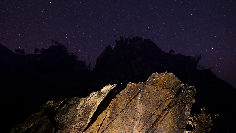 Sculptures de roche en plein air dans la vallée du Portugal de la COA la nuit