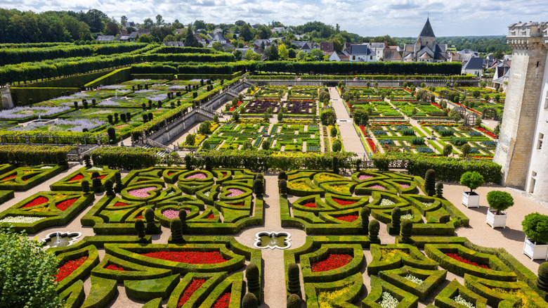 Vue des jardins à Chateau de Villandry dans la vallée de Loire, France