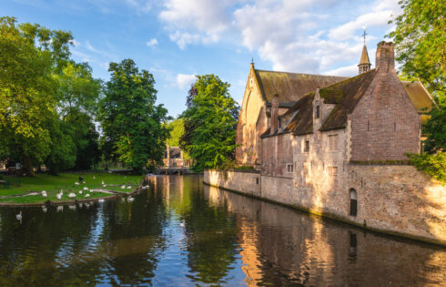 Cet endroit moins touristique à Bruges est un délice accessible à pied avec des maisons blanchies à la chaux et des jardins à la jonquille