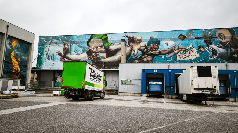 Graffiti Art sur un entrepôt dans le port mural de Linz