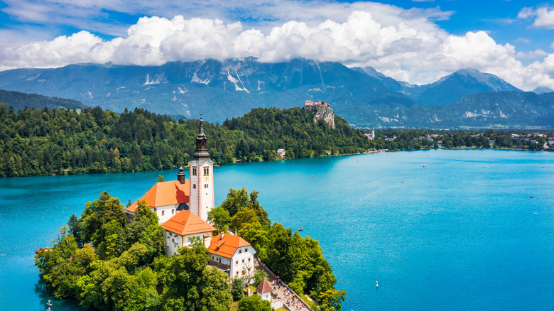 Vue aérienne du lac Bled en Slovénie