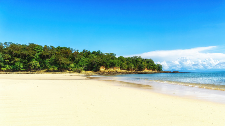Plage tropicale sous ciel bleu sur les îles de perles Panama