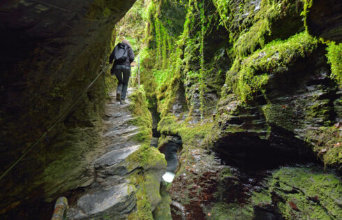 Les gorges de la rivière luxuriante de l'Angleterre cachent une randonnée en cascade de la forêt tropicale et du «chaudron du diable» bouillonnant