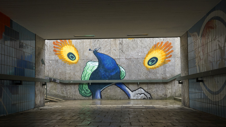 Street Art of Peacock dans le métro du métro de Munich.