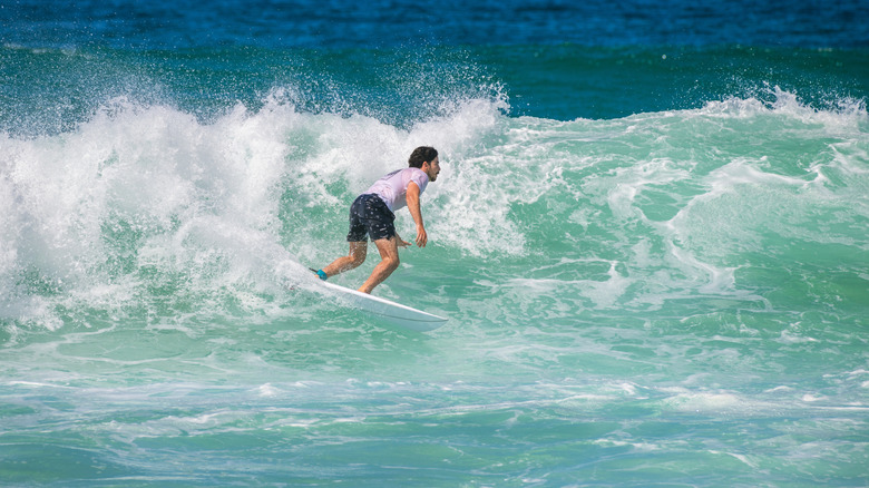 Les vagues de touristes surfant les vagues de Weligama.