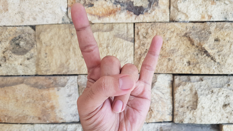Quelqu'un qui fait le symbole des cornes en Italie