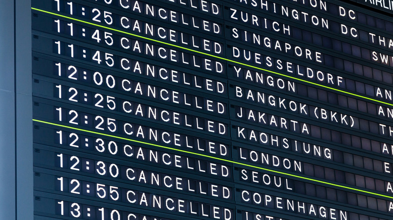 Conseil d'information sur l'aéroport affichant les vols annulés