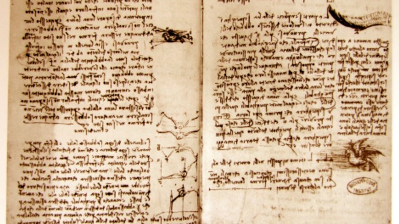 Pages de Leonardo Da Vinci Codex Forster I Notebook couvrant son mandat au château de Sforza