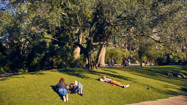 Les touristes de Lisbonne se détendant sous le soleil dans un parc