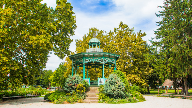 Pavillon vert au design complexe dans le parc