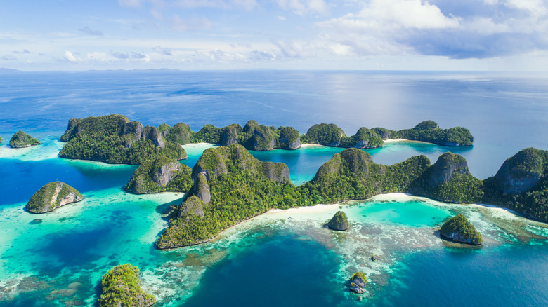Îles calcaires pour lagons turquoise à Raja Ampat, Indonésie.