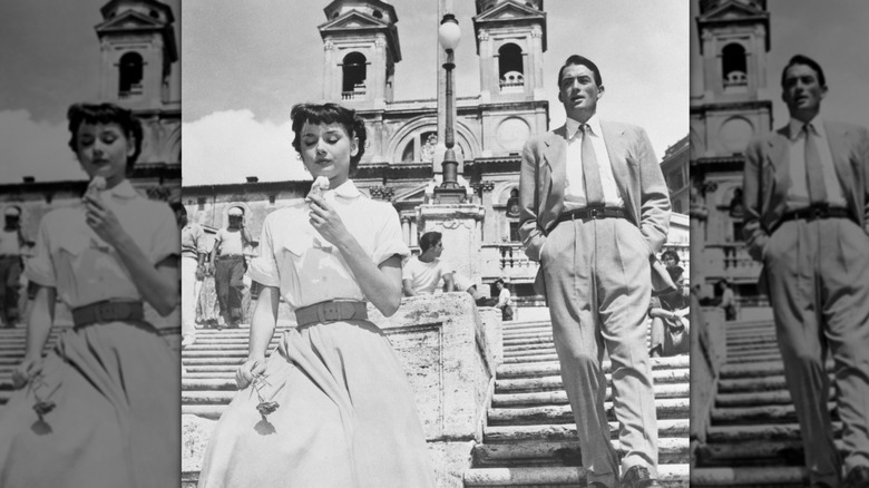 Audrey Hepburn sur la place d'Espagne à Rome "Vacances romaines"