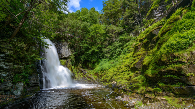 Une cascade traverse les Poconos en Pennsylvanie