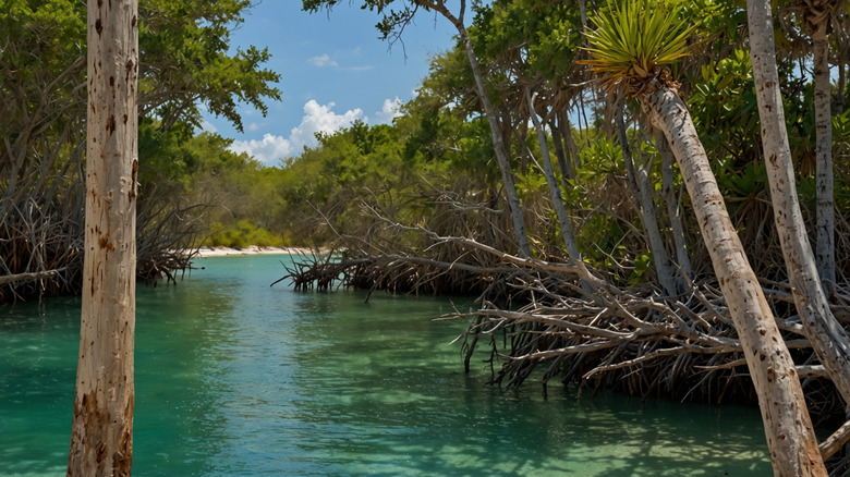 Vue sur les mangroves du parc national Lucayan à Gold Rock Beach aux Bahamas