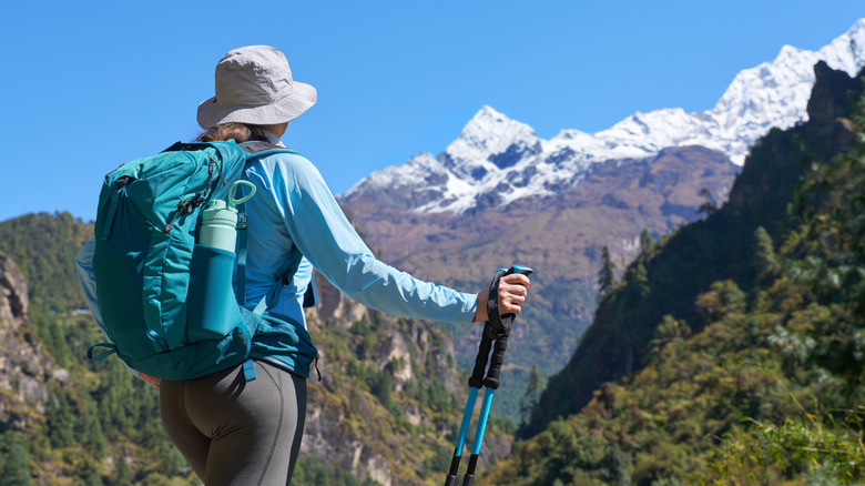 Un randonneur sur le sentier du camp de base de l'Everest