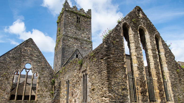 La façade en pierre de l'abbaye de Greyfriars à Waterford, en Irlande, par une journée ensoleillée